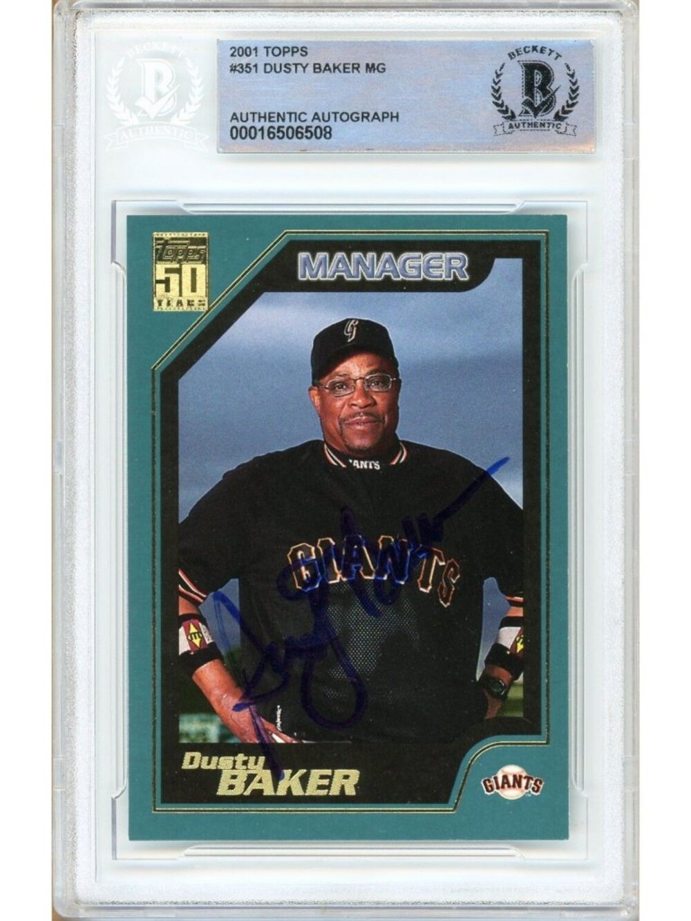 Dusty Baker Signed 2001 Topps #351 SF Giants Beckett BAS Slabbed Manager Auto